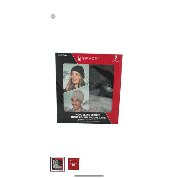 Spyder 2pk Unisex Wool Blend Beanie Winter Hats Grey & Black One Size Fits Most - Picture 1 of 4